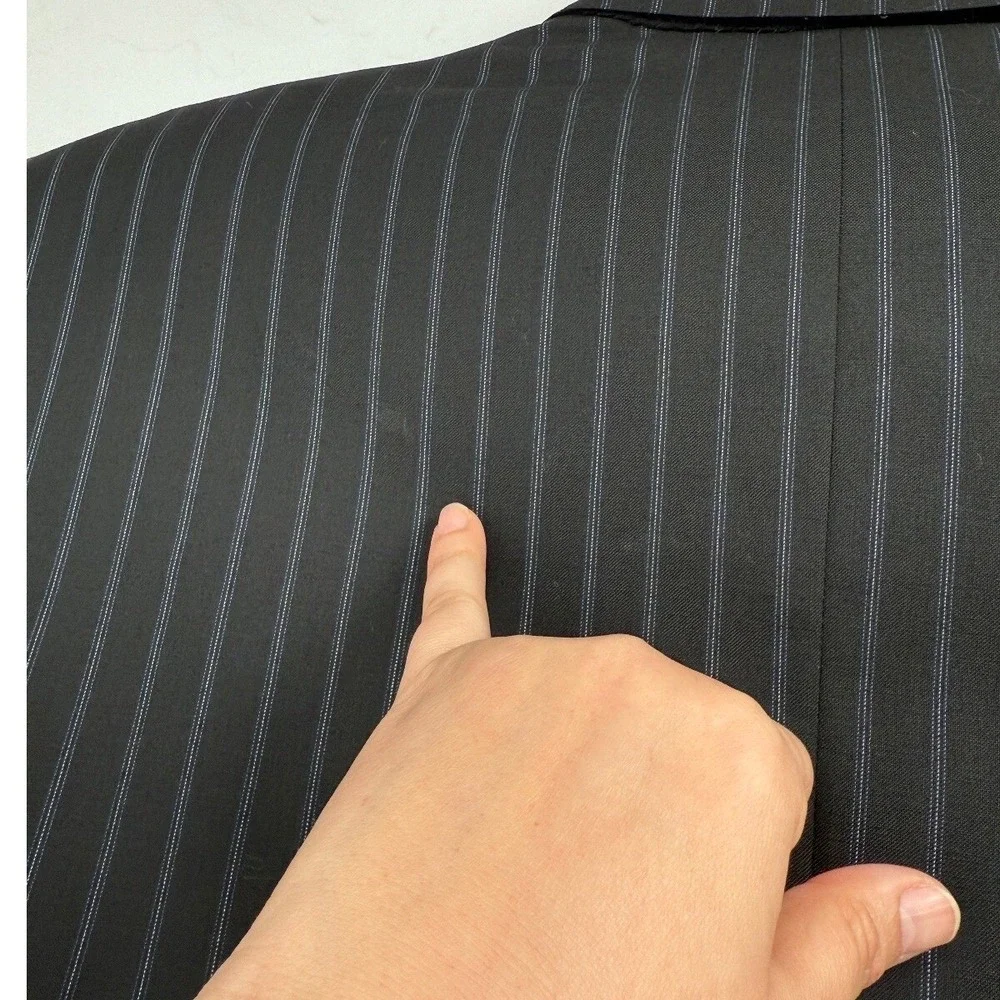 Corneliani Double Breasted Wool  Sports Coat Italy Black Blue Stripes ‎ Mens 56L